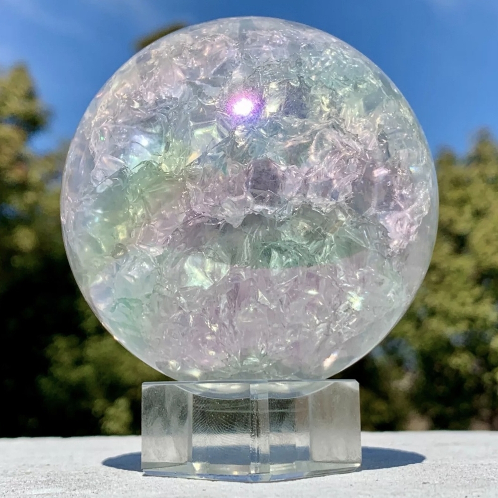 Irridescent Titanium Rainbow Quartz Crystal Ball Sphere Orb New - Picture 4 of 12